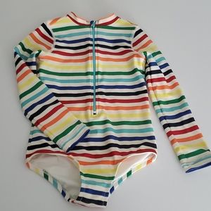 Girls raimbow stripe long sleeve bathing suit
